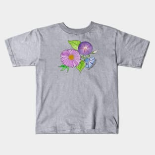 September Birth Flowers - Aster and Morning Glory Kids T-Shirt